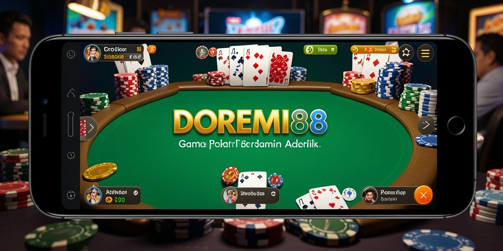 Screenshot gameplay DOREMI88 menunjukkan aktivitas seru di meja Poker.