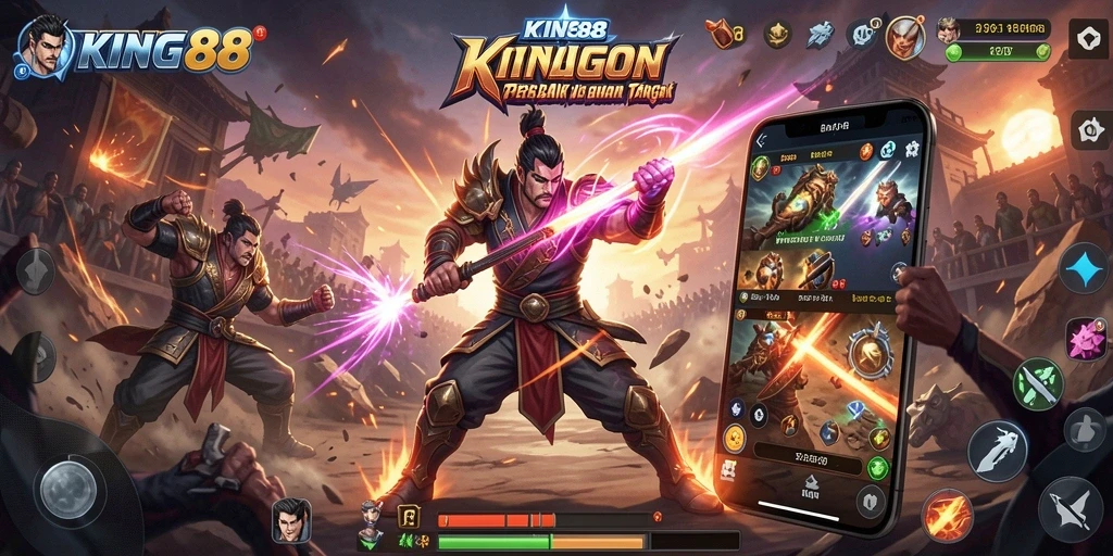 Tampilan gameplay KING88 menunjukkan aksi pertarungan yang seru dan intens.