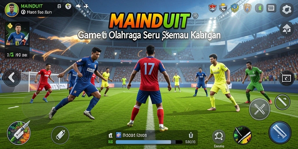 Screenshot gameplay MAINDUIT menampilkan aksi mendebarkan di lapangan.