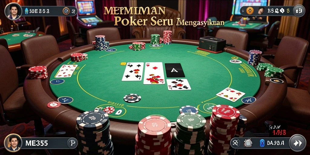 Tampilan tangkapan layar utama ME355 dengan aksi poker seru.