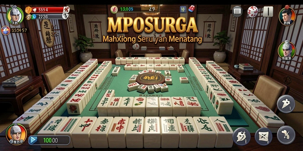 Screenshot utama MPOSURGA yang menampilkan gameplay Mahjong yang menarik.