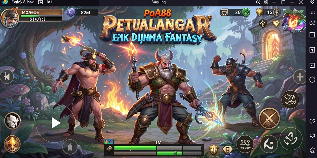 Tangkapan layar utama POA88 menunjukkan pertarungan epik antara karakter dan monster.